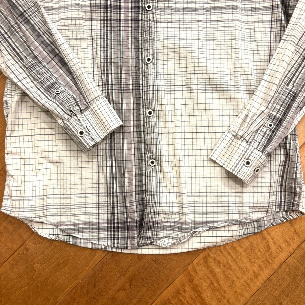 Alfani Mens Long Sleeve Button-front Cotton White and Gray Plaid Shirt Sz Large - Picture 7 of 11
